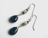 Teal Blue Peacock Apatite and Grey Gray Moonstone Earrings