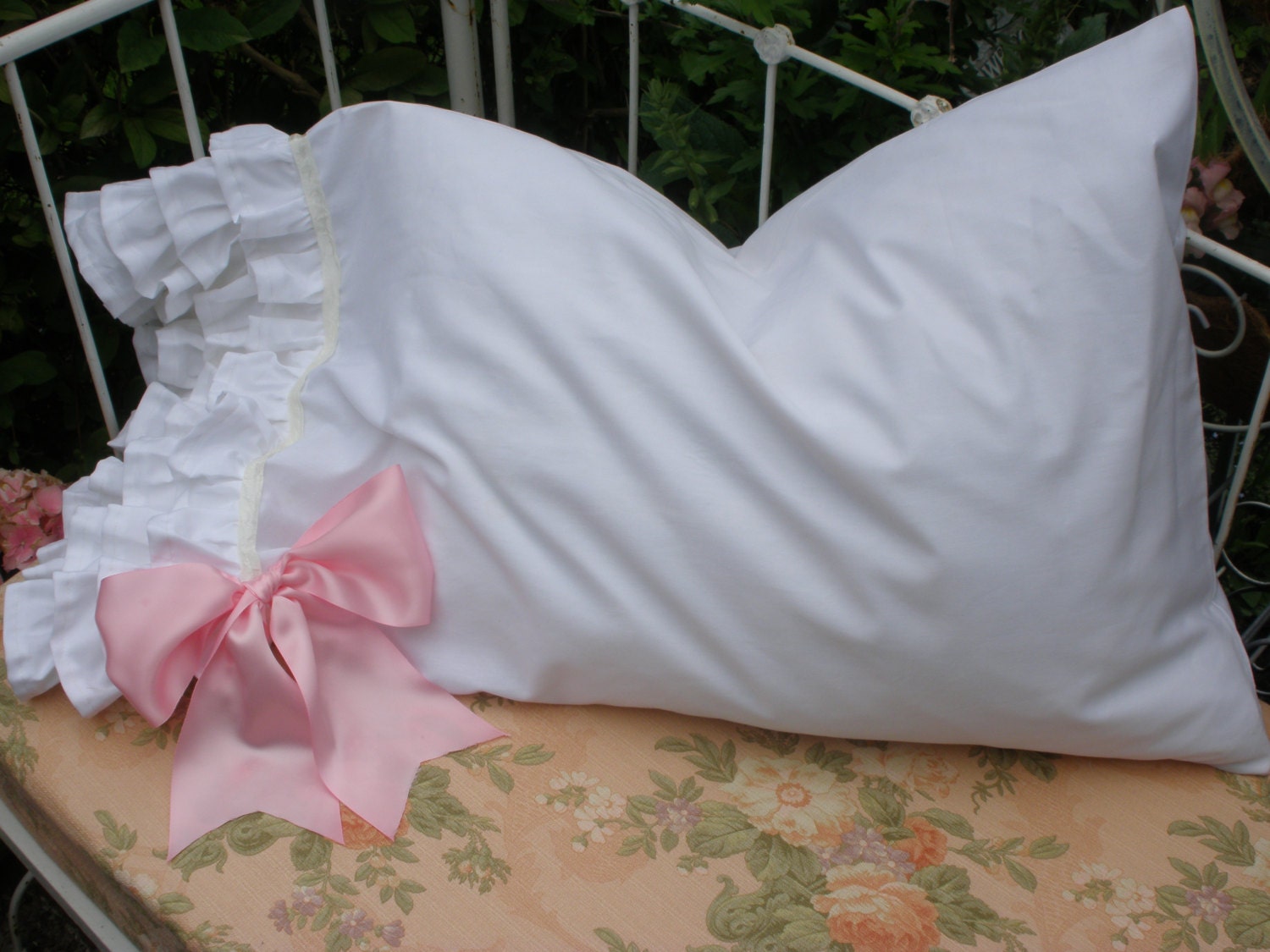 Shabby Chic Can Can Ruffled Pillowcase with Bow