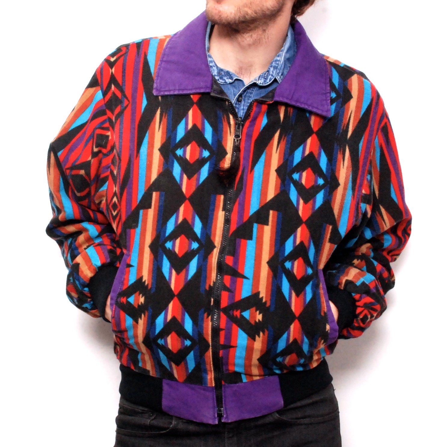 SOUTHWESTERN reversible canvas UNIQUE zip up jacket