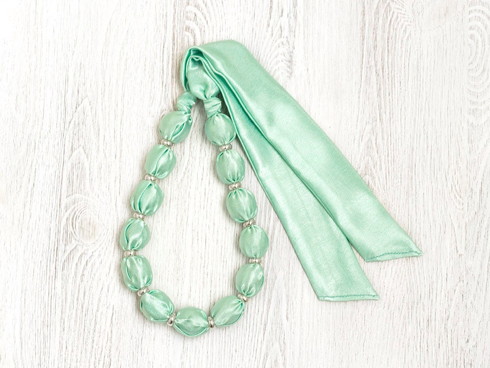 Mint green fabric bead necklace