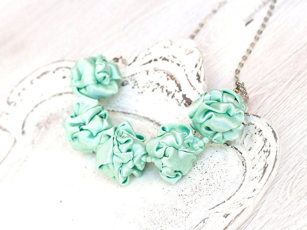 Mint green necklace with fabric beads