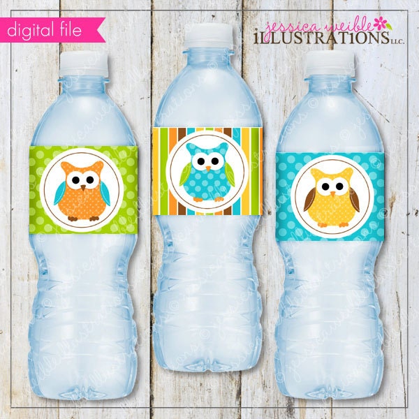 Boys Polka Dot Owls Matching Printable Party Water Bottle Labels Il_170x135