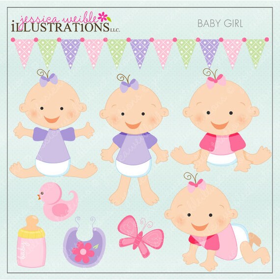 Baby Girl Cute Digital Clipart for Card Design, Scrapbooking, and Web Design Il_570xn