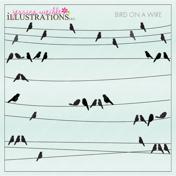 Bird on a Wire Cute Digital Clipart for Card Design, Scrapbooking, and Web Design Il_570xn