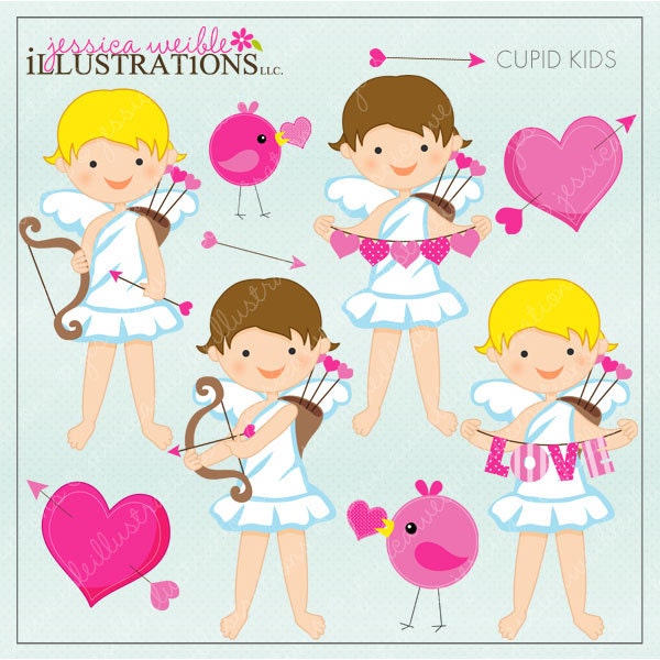 Cupid Kids Cute Digital Clipart for Invitations, Card Design, Scrapbooking, and Web Design, Valentine Clipart Il_570xn