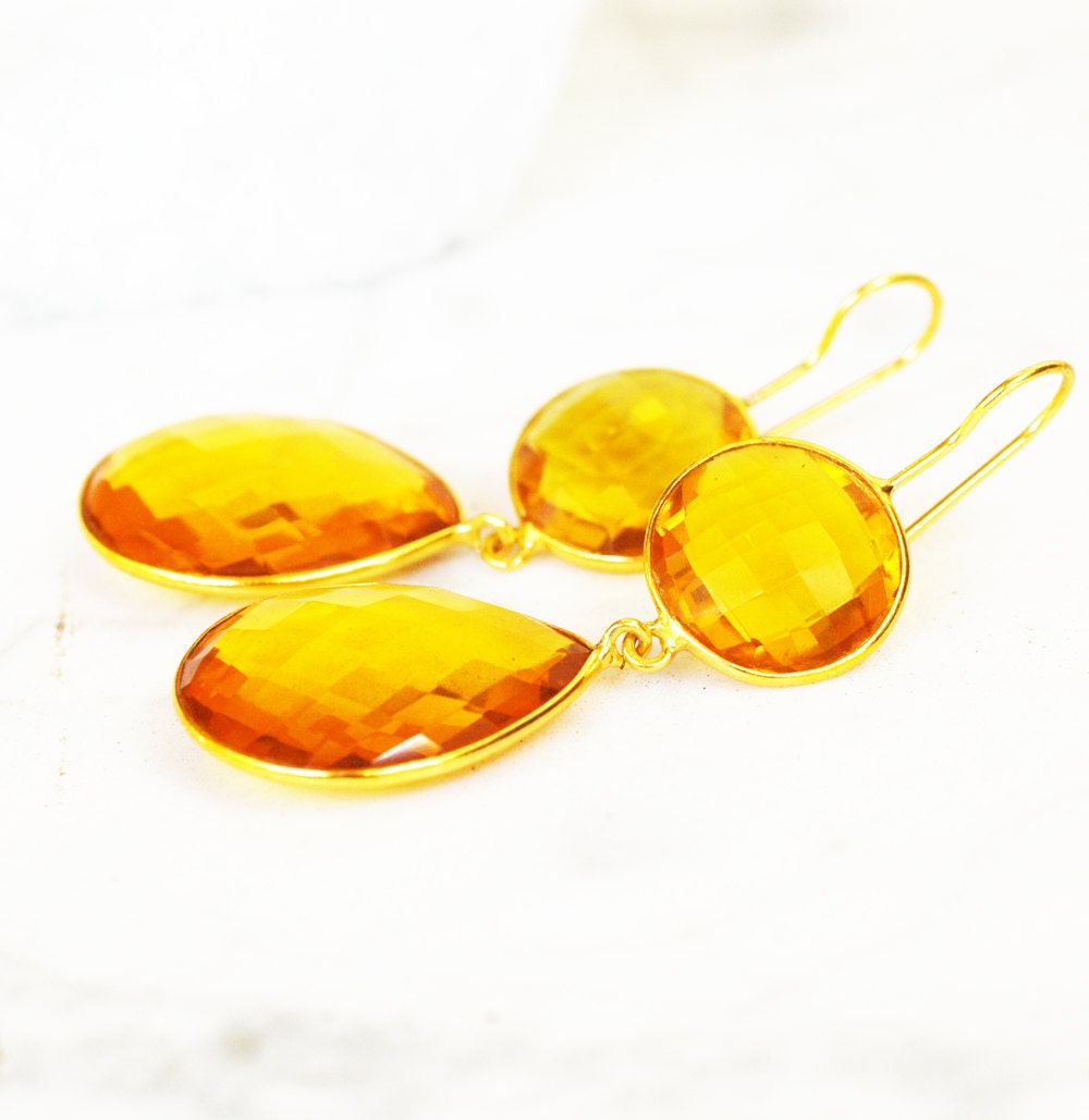 Lena - Dangle Bezelled Faceted Stone Earrings