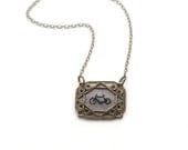 An Afternoon Ride- hand embroidered necklace, bicycle, bike, grey
