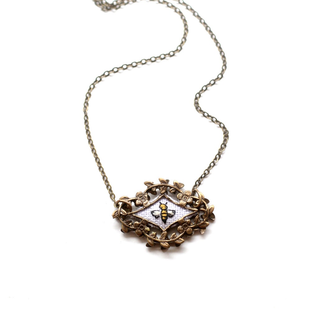 Specimen No. 1 Bee- hand embroidered necklace