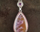 Laguna Lace Agate and Amethyst Cabochon Sterling Metalwork Necklace