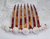 Genuine Shell and Genuine Pearls French Twist Updo Hair Comb Fascinator handmade kittenkat22