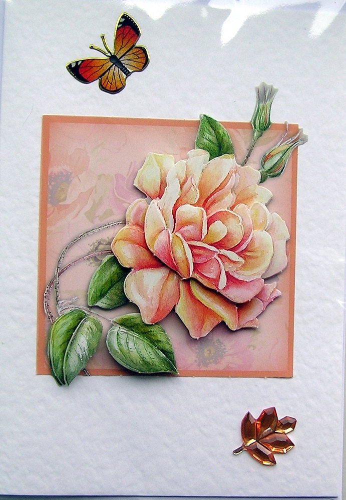 Rose Hand-Crafted 3D Decoupage Card - Blank for any Occasion (1489)