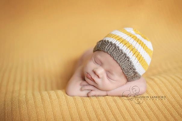 Knitted Newborn Baby Hat, Ready To Ship, Hand Knit Infant Cap, SALE, 6 Striped Color Options, Photo Prop, 0-3 mo 3-6 mo Beanie R T S