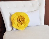 Decorative Mustard Rose on Light Gray Lumbar Pillow