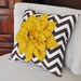 Mustard Dahlia on Brown and Natural Zigzag Pillow -Chevron Pillow- Autumn Decor- Fall Decor