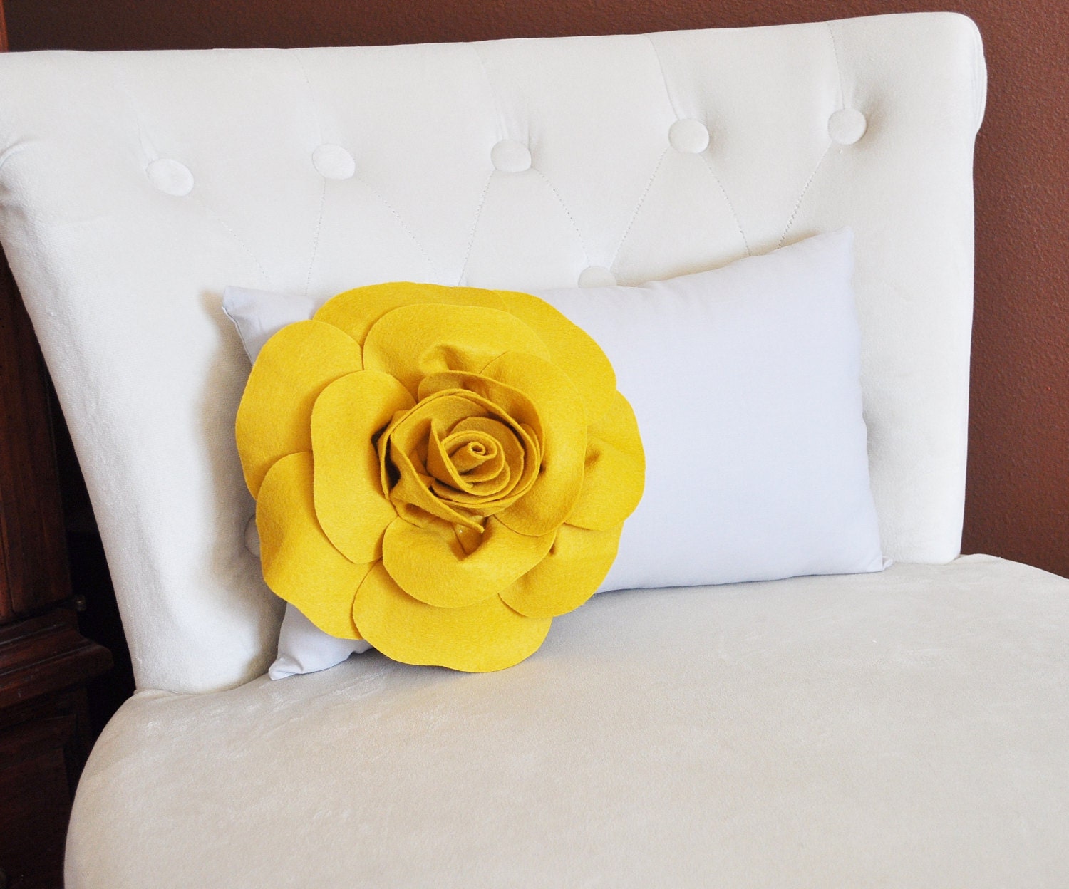 Decorative Mustard Rose on Light Gray Lumbar Pillow