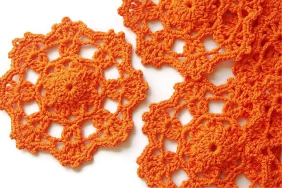 Orange Crocheted Coasters - Handmade Housewares