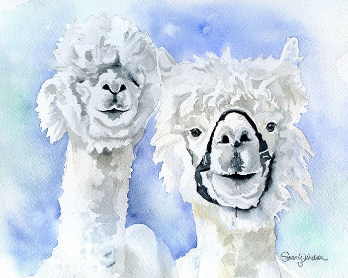 Alpacas Watercolor Painting Giclee Print Reproduction 8 x 10