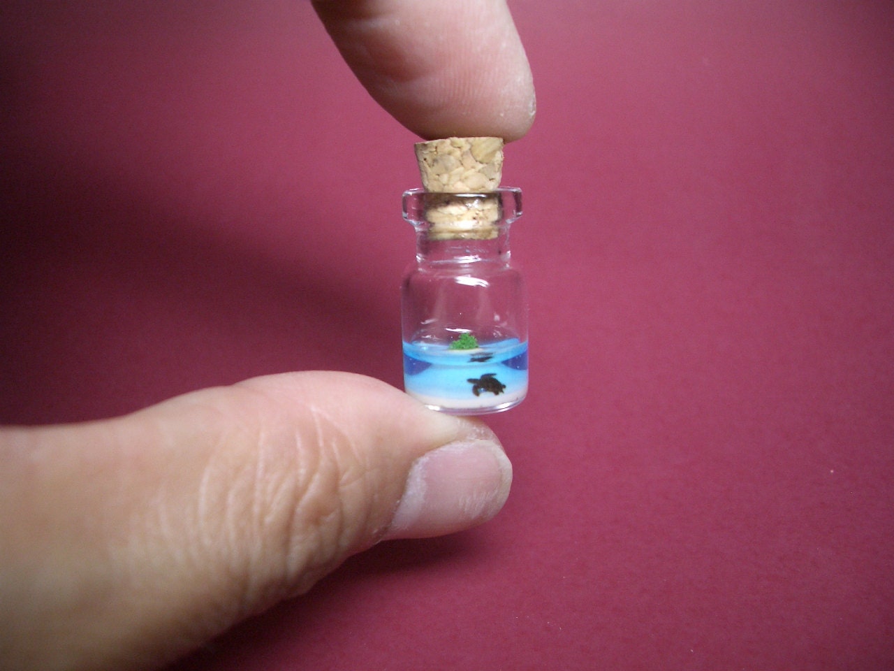 A turtle in an uninhabited island in a tiny bottle blue ver.2