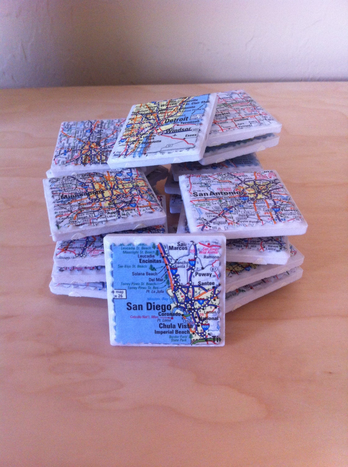 Recycled Map Magnets Set of 2