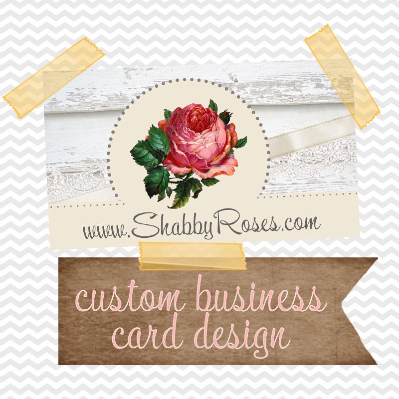Custom Business Card Design. Printable. Personalize with your logo, photos. Shabby Chic Graphic Design.