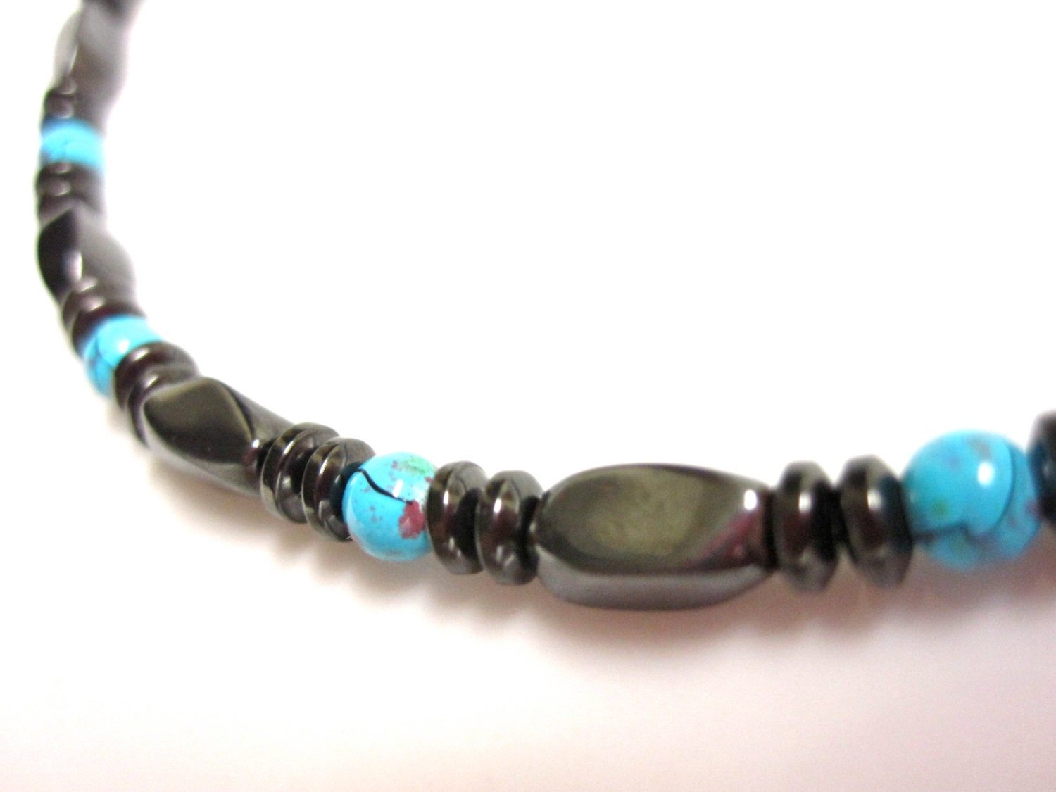 Magnetic Hematite Bracelet - Magnetic Turquoise Picasso Beads, Magnetic Swirl And Domed Beads