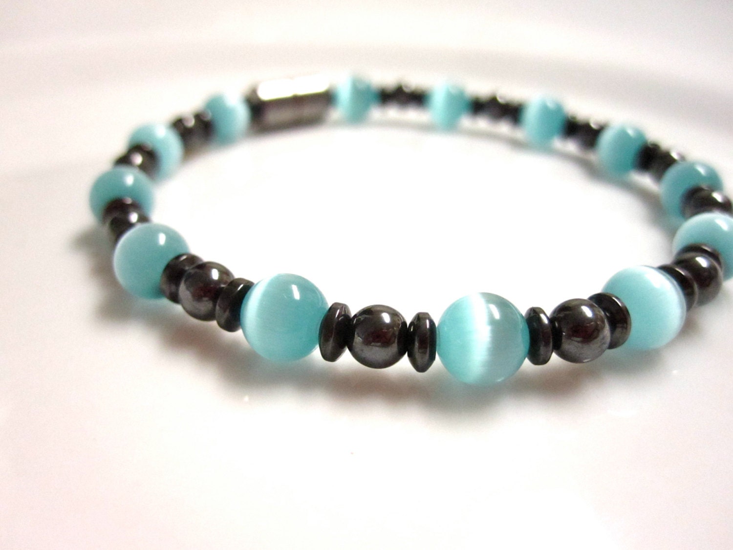 Magnetic Hematite Anklet, Blue Cats Eye, Magnetic Anklet