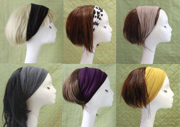 Rayon Jersey Yoga Headbands Your choice of 3 colors Black, Gray, Purple, Moca, Yellow or Dalmatian