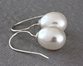 Freshwater Ivory Pearl Earrings, Sterling Silver Earrings, Pearl Bridal Jewelry