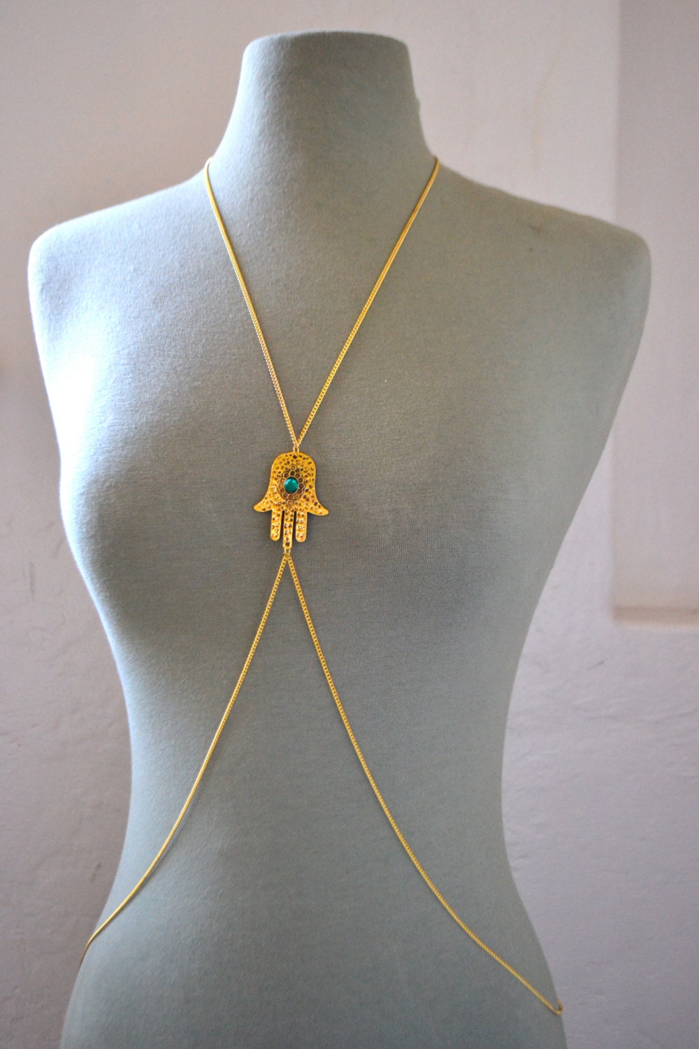 Gold Hamsa Hand Body Chain, Body Jewelry, Body Chain, Boho Jewelry