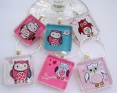 Wine Charms - Love Owls - Set of Six Glass Wine Charms
