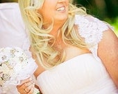 BRIDAL SHRUG Bolero  Wedding Cover Up in Eyelash Lace with Keyhole Back