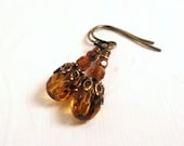 Orange Topaz Earrings, Bead Earrings, Orange Beaded Earrings, Czech Glass Earrings, Dangle Earrings - Rustic Woodland