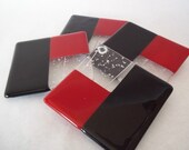 COASTERS - Red and Black Fused Glass Color Block Coasters - Set of 4