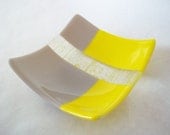 DISH - Gray Grey and Lemon Fused Glass Dish, Decorative Plate, XL Soap Dish, Valet
