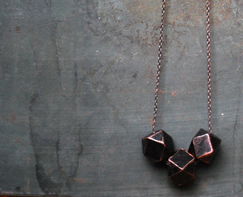 Black Copper Geometric Wood Necklace - Boho Necklace - Everyday