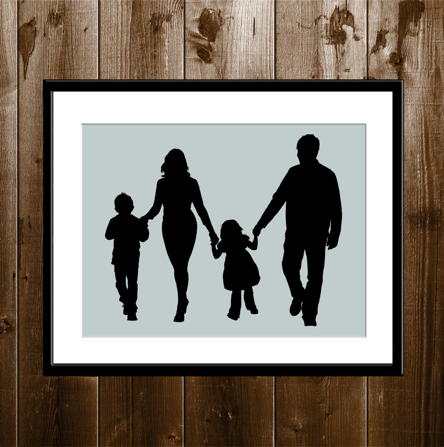 Custom Family Silhouette 4 people from your photo Printable 8x10 Choose your color Family Portrait Wall decor