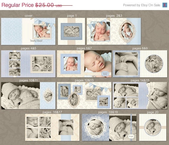 ON SALE 0352 10x10 Photoshop PSD Book Album Shabby Chic Template - Timothy - Perfect for Wedding, Baby, Engagement - Exact Size, Whcc or Mp