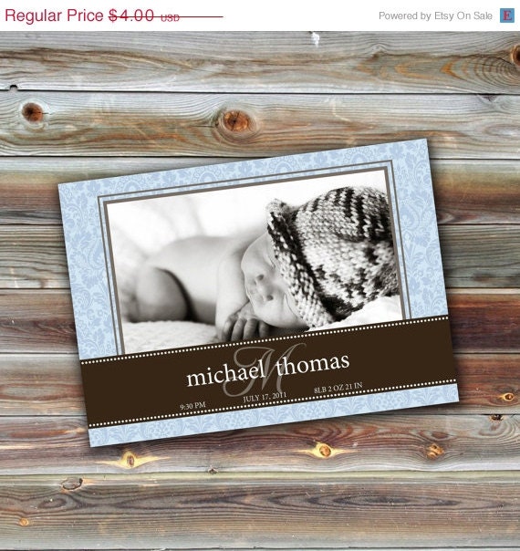 ON SALE 0252 5x7 Baby Birth Announcement Photoshop PSD Photo Card Template for Photographers - Boy Vol 7, 1 of 3 - Exact size, Millers, Whc