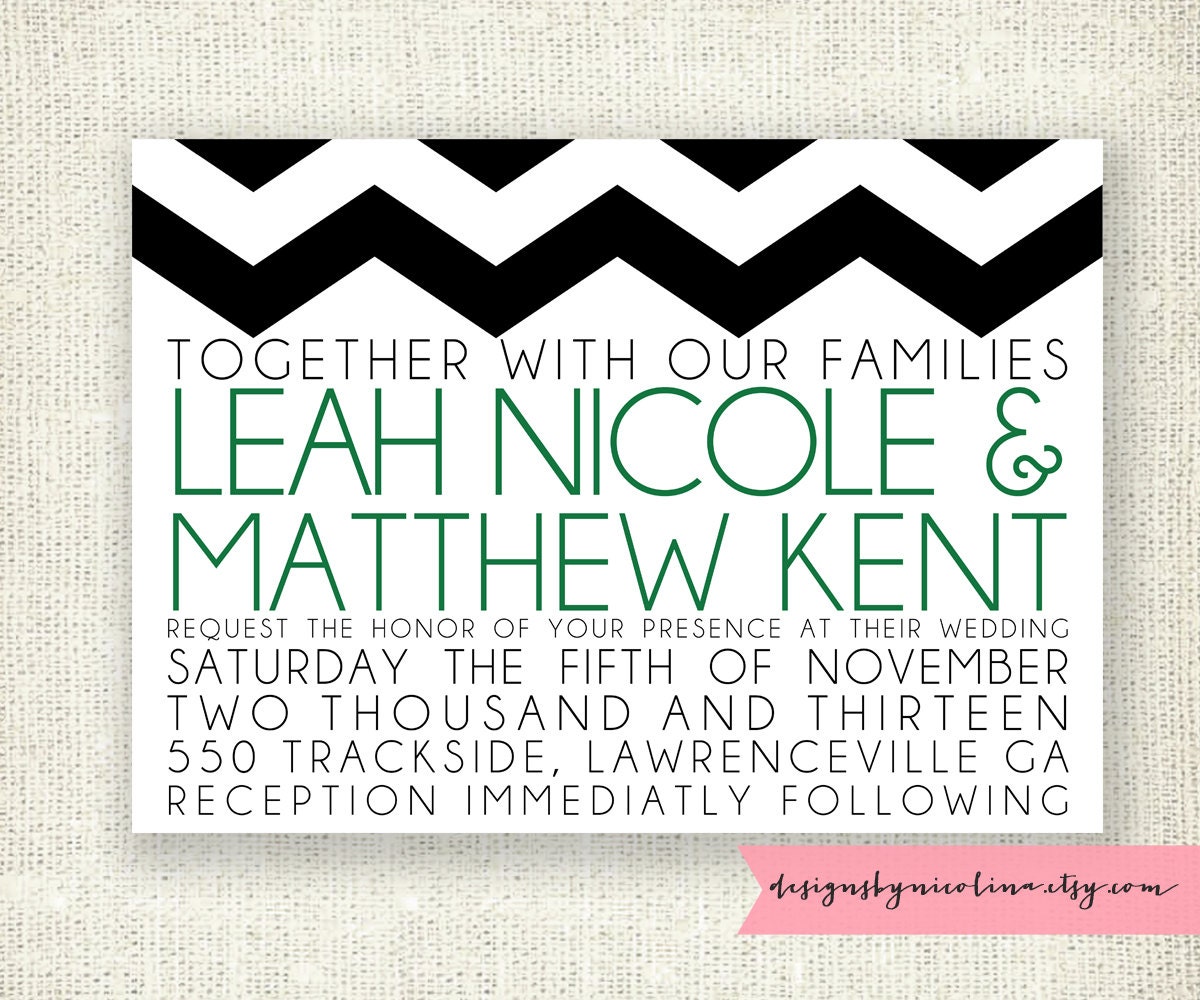 Bold Typography - Chevron - Save the Date. Directions or Reception Card, Wedding Invite, and Rsvp Card PRINTABLE WEDDING SUITE