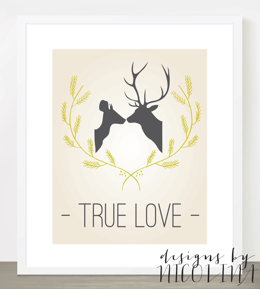 TRUE LOVE - Doe and Deer - Art Print - 8x10 or 11x14