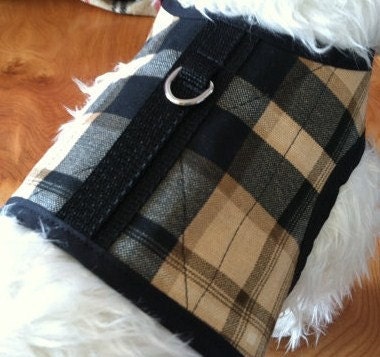 Black and Tan Plaid  Spring  Small Dog Harness