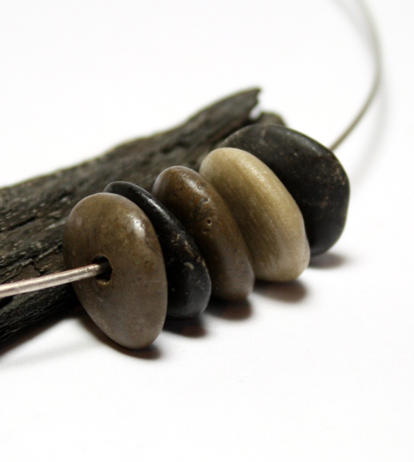 Drilled Beach Stone Jewelry Supplies- Handmade Natural Organic Pebble Spacers- "Dusk" by Allybeans