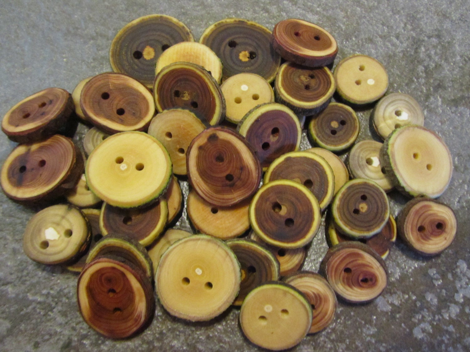 Wooden Button Variety Pack. 8 Wood Types. 45 Buttons.
