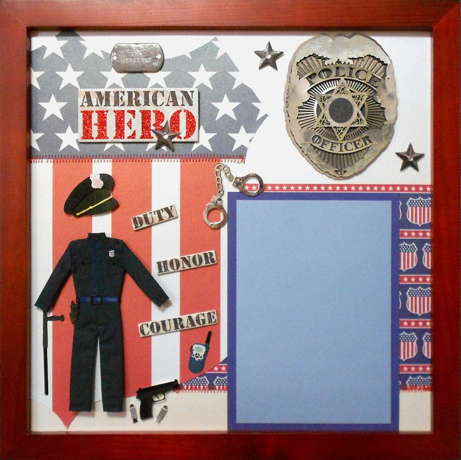 AMERICAN POLICE HERO Pre-Made Memory Album Page (Shadow Box Frame Sold Separately)