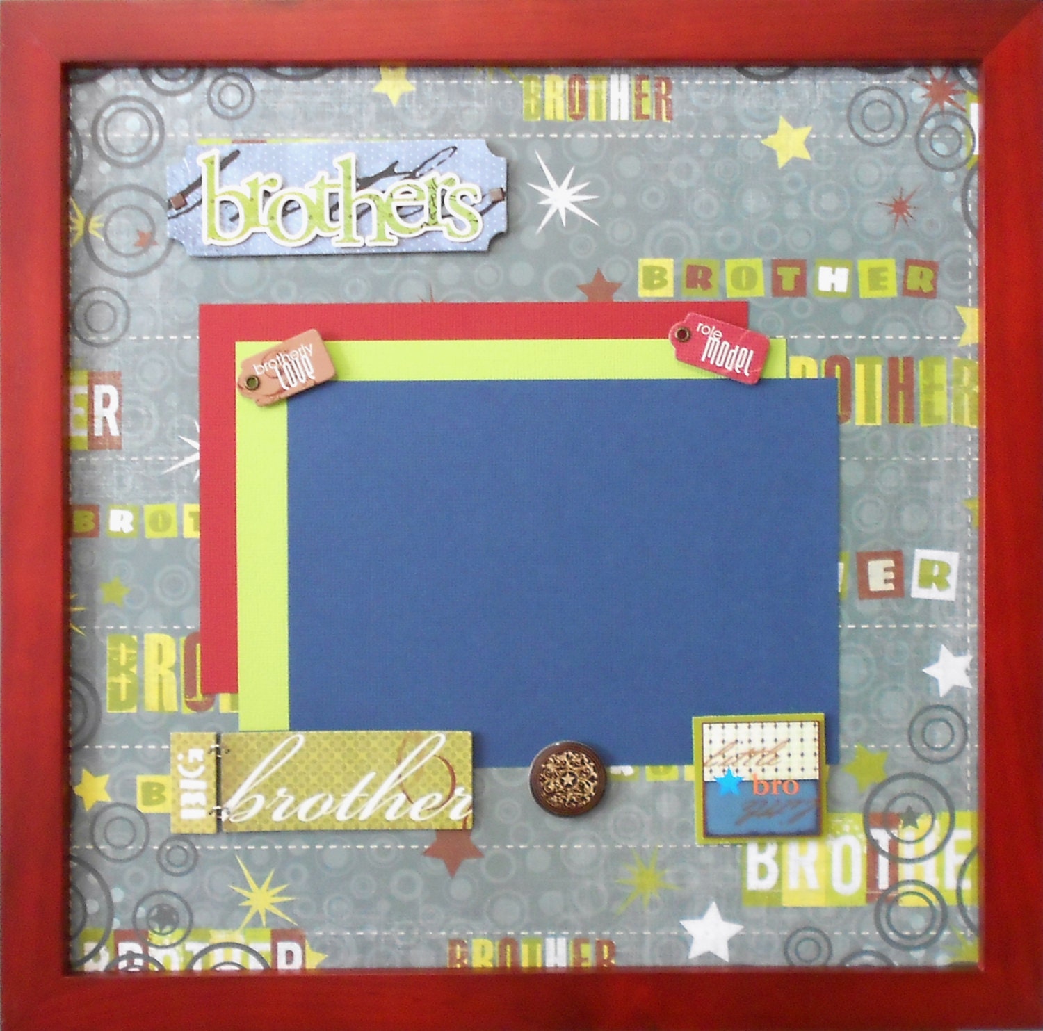 BROTHERLY LOVE Premade Memory Album Page (Shadow Box Frame Sold Separately)