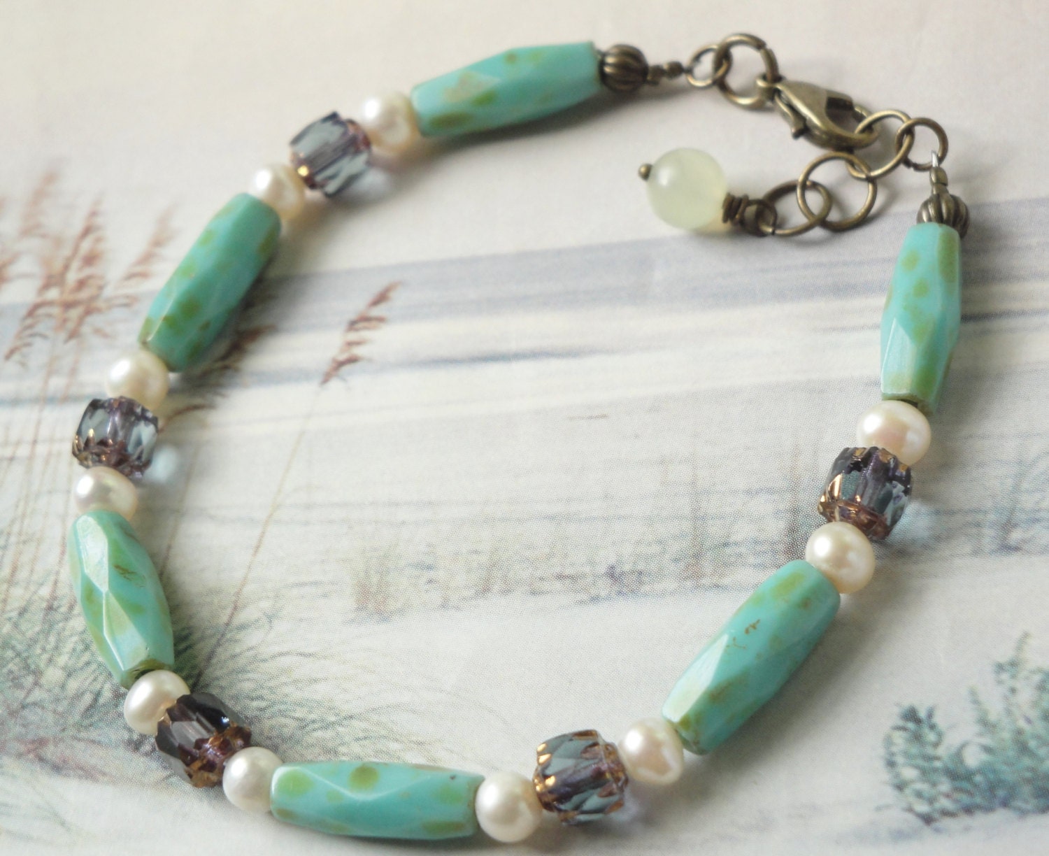 Freshwater Pearls Turquoise And Cathedral Beads Bracelet