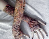 Harvest Rites Arm Warmers - Burnt Orange Cream Dark Brown Tribal Floral - Yoga Bellydance Bohemian Mehndi Gothic Paisley Light Boho Goth