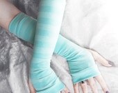 Piper Arm Warmers - Tiffany Aqua Mint Blue Striped Cotton - Gothic Yoga Cycling Running Emo Vampire Unisex Goth Gypsy