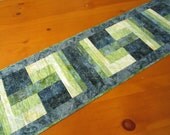 Batik Table Runner Teal Color Handmade Quilted Runner