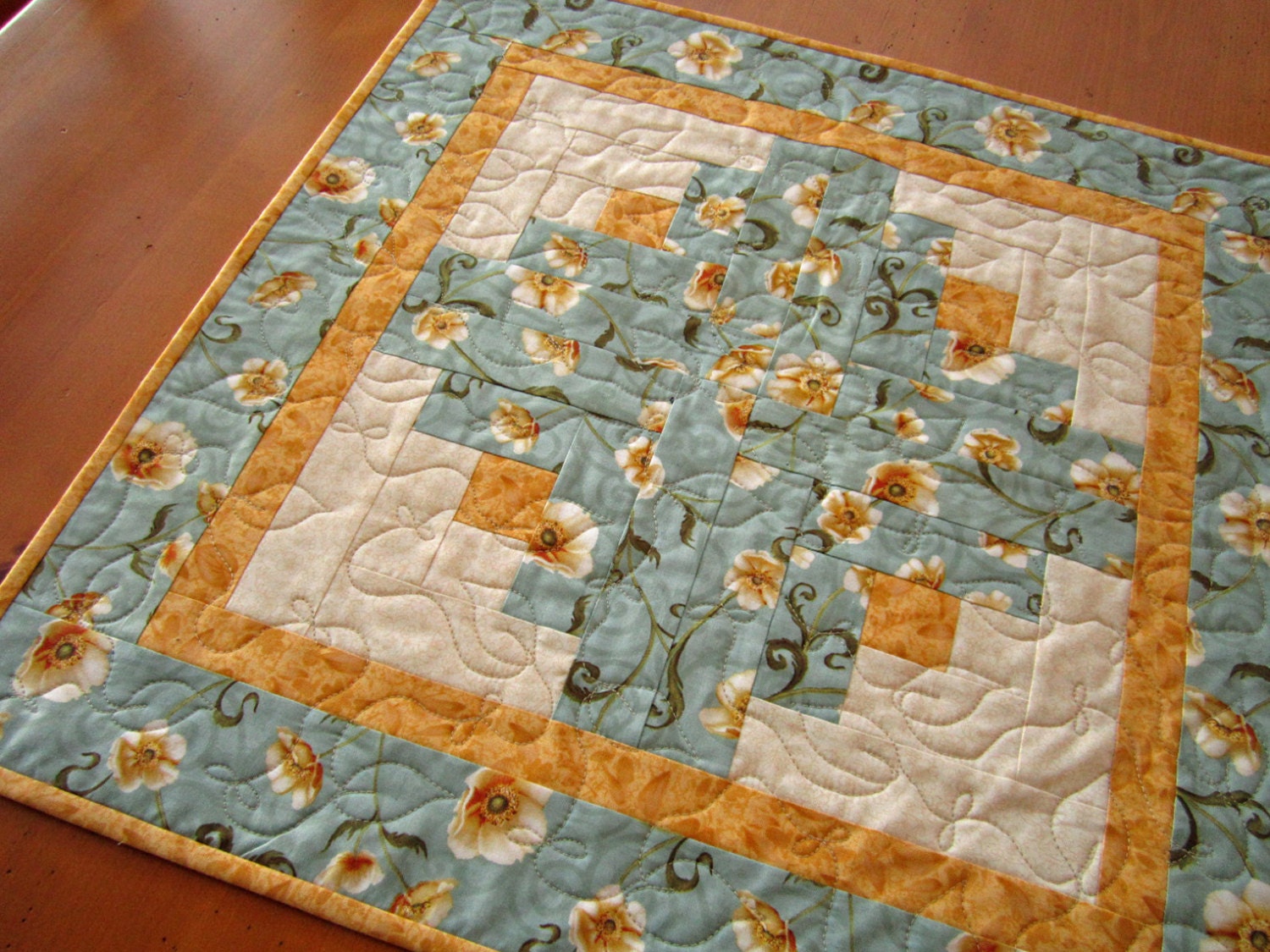 Floral Quilted Spring Table Topper, Tabletop